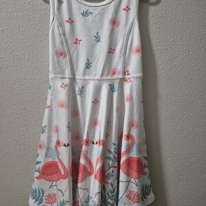 Charming Flamingo Kids Dress - White and Pink